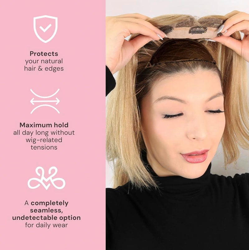 MILANO COLLECTION Glueless Top Grip for Hair Topper & Wiglets, Adjustable Translucent Strap with Side Openings, Top Headband for Your Wig or Topper, Includes Clips, Brown, Small - Image 5